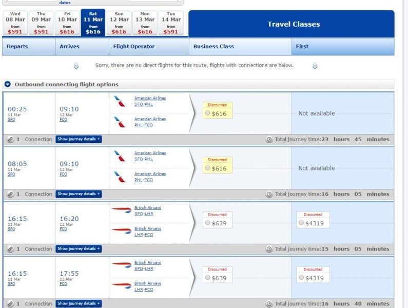 Under $1300 Business Class Fares to Rome!