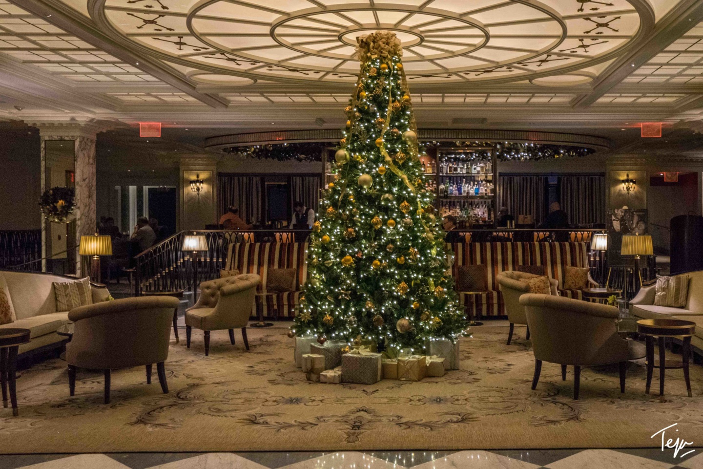 a christmas tree in a room