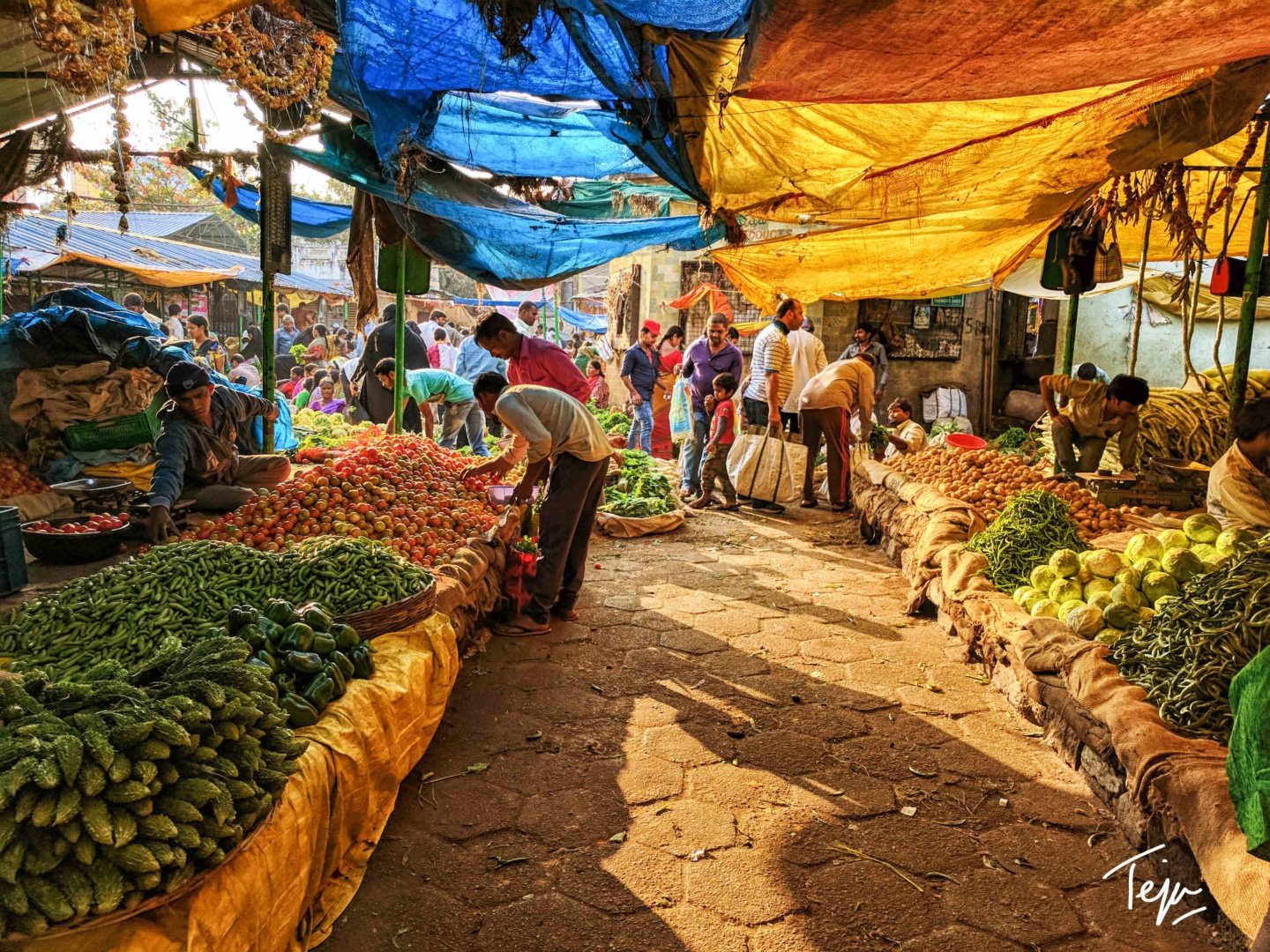 a group of people at a market
