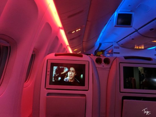 a screen on the side of a plane