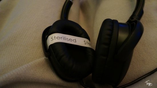 a pair of headphones with a white label