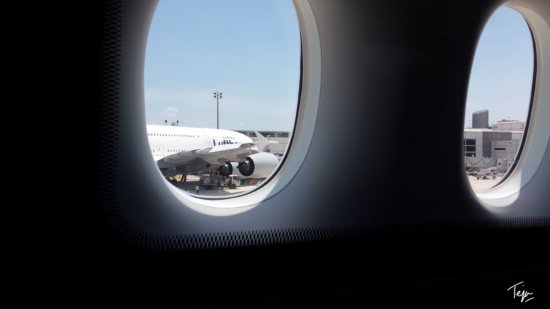 a plane in a window