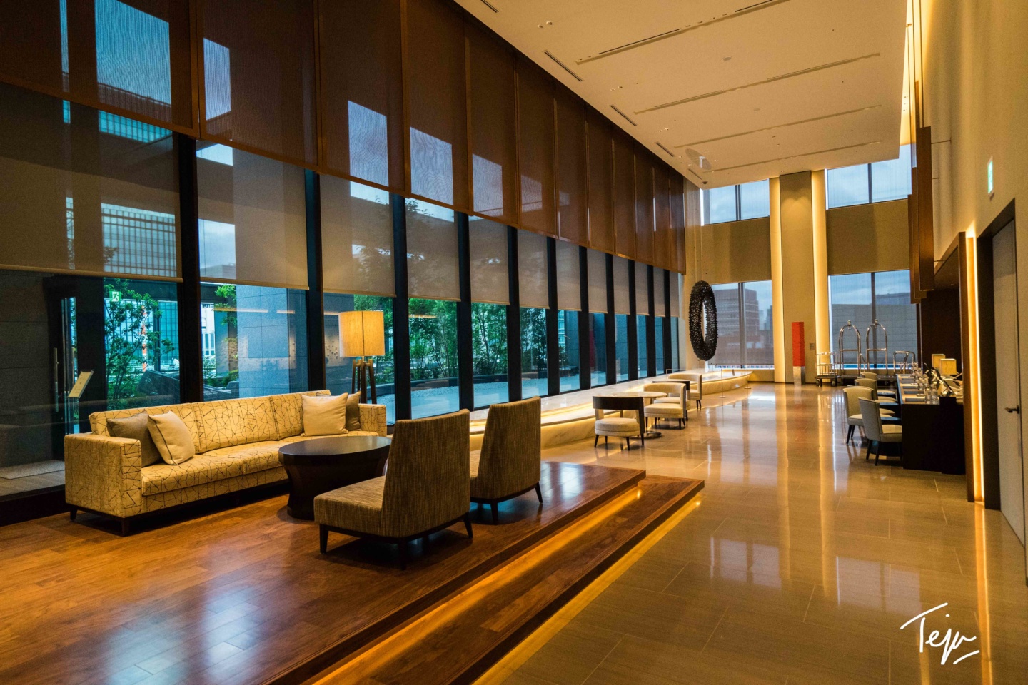 a large room with a large window