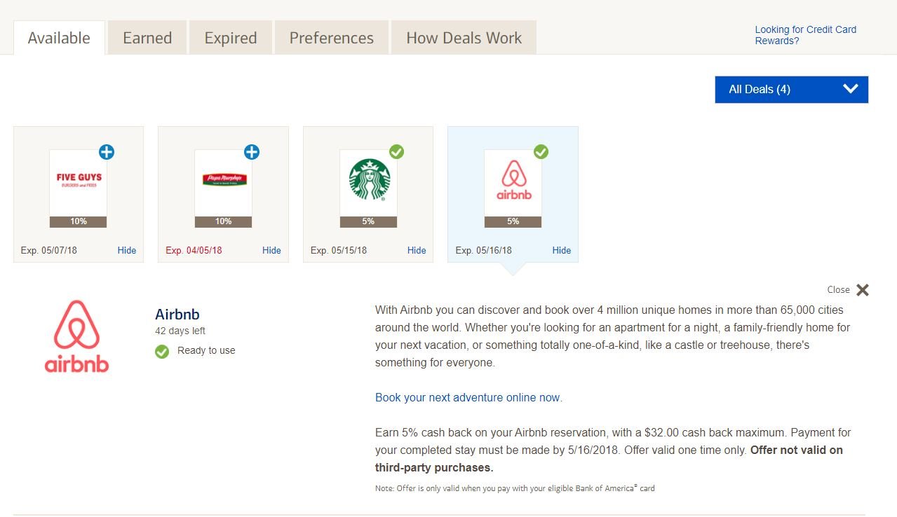 Good Deal: 5% off AirBnB and Starbucks Purchases from Bank of America  (Targeted)
