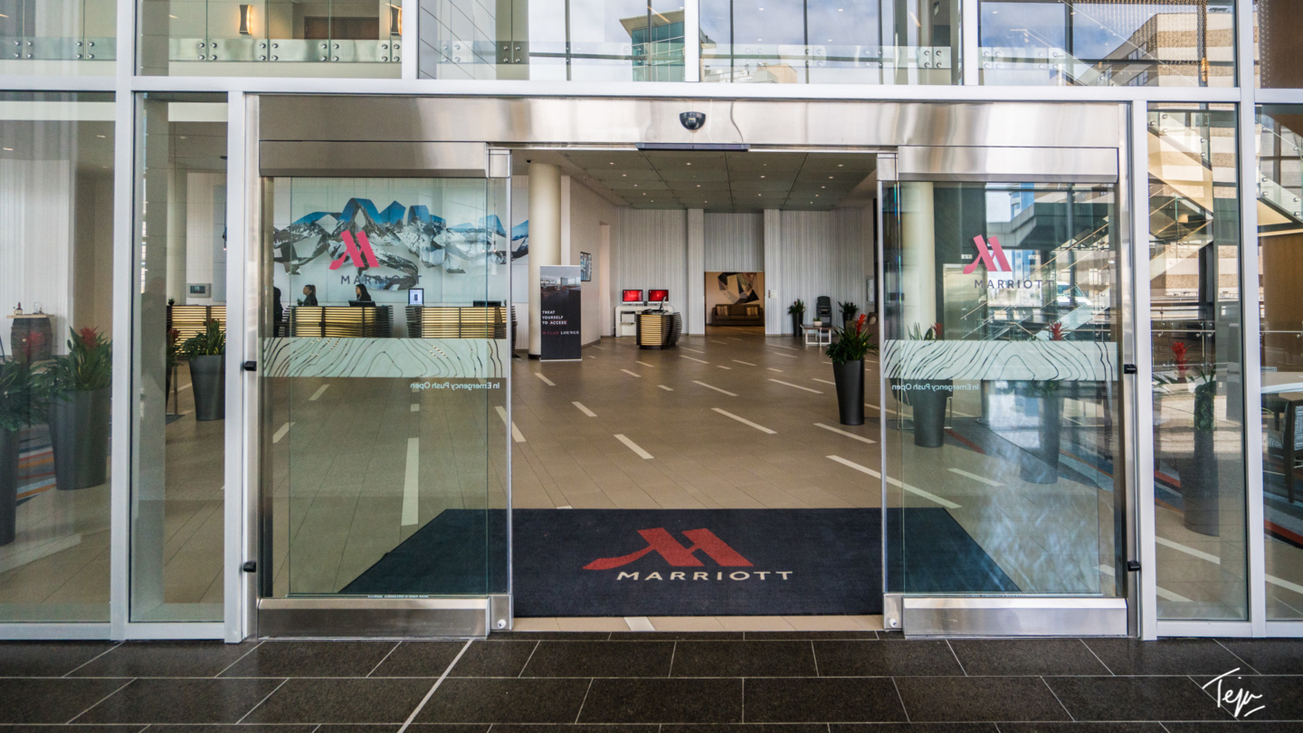 a glass doors in a building