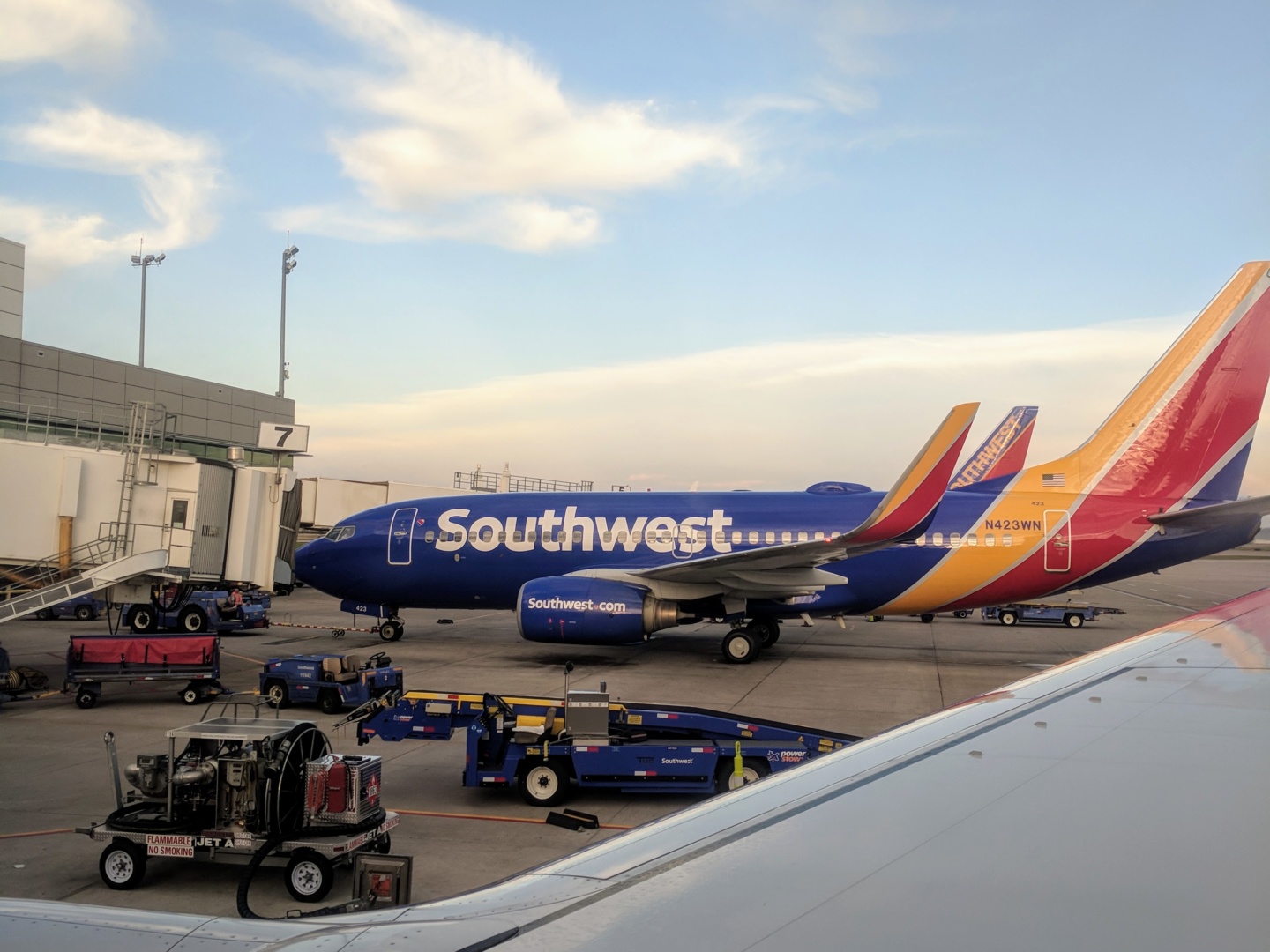 a plane parked at an airport