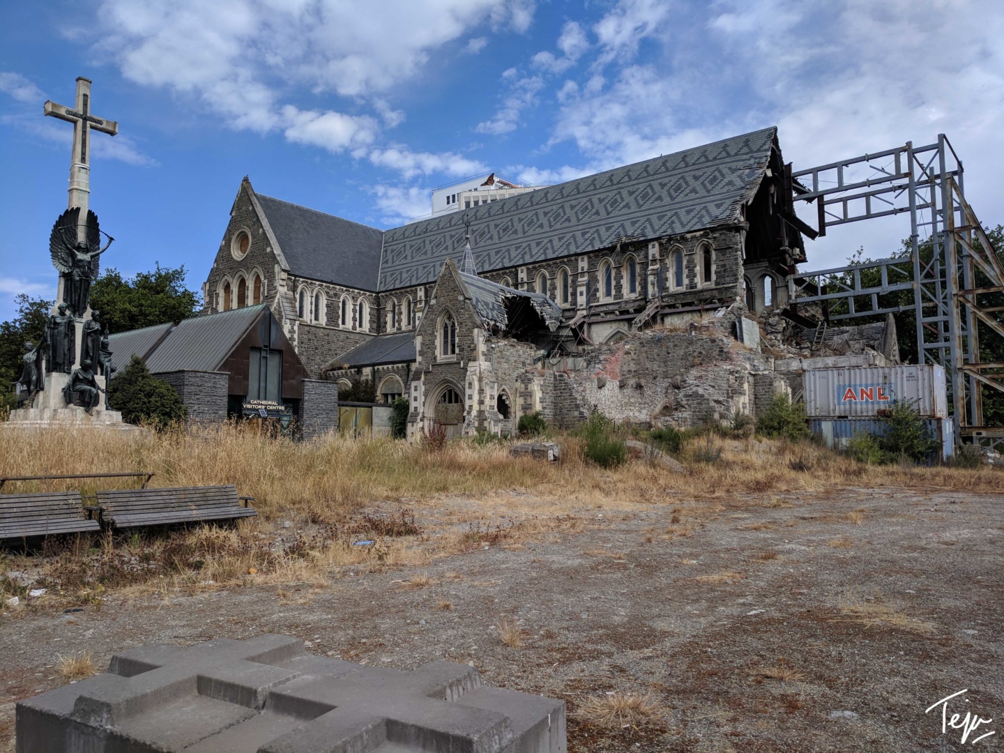 a building with a broken roof