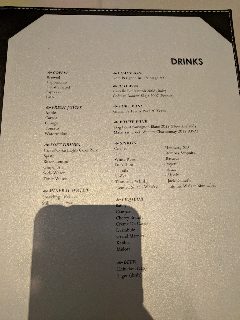 a menu with a shadow