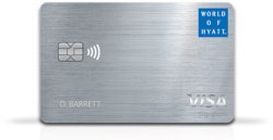 a silver credit card with a chip and a blue and white logo