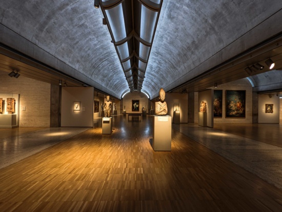 a museum with art pieces on display
