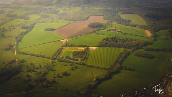 an aerial view of a field