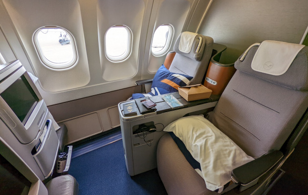Lufthansa Business Class DFW-FRA-DEL (broken seat fun and footsie)