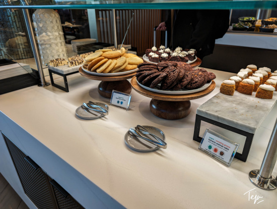 a display of cookies and desserts