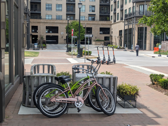 bicycles parked on a sidewalk