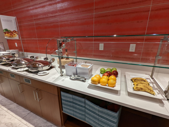 a buffet table with food on it