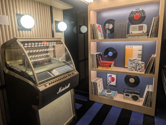 a record player and record player on display