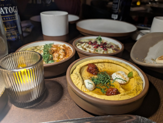 a group of bowls of food