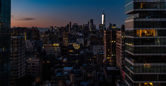 a city skyline at night