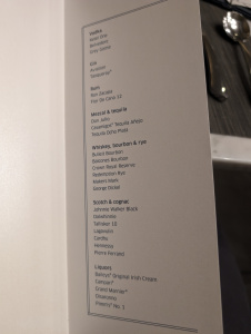 a menu with black text