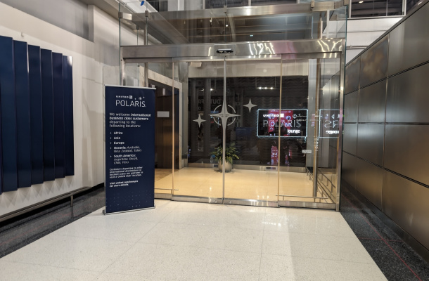 a glass door in a building