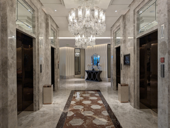 a chandelier in a hallway