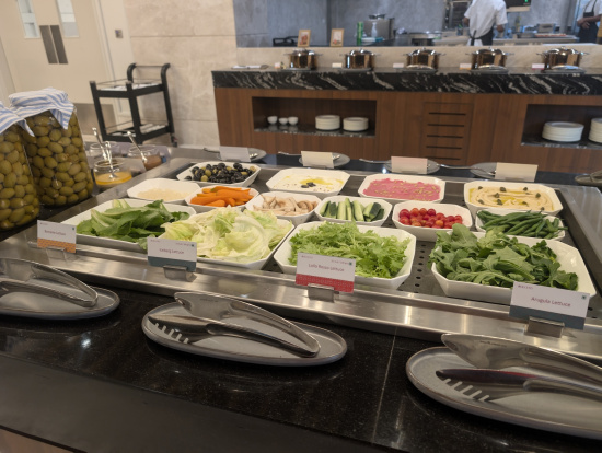 a buffet with different types of food